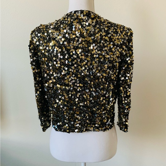 100% silk Sequin Embellished Jacket - Black and Gold - Picture 3 of 9